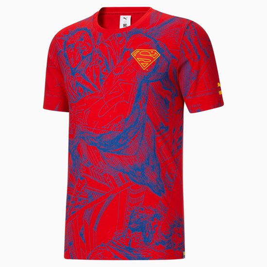 Puma PUMA x DC Justice League Superman AOP Løbe T-shirt Herre Rød | 369018RUX