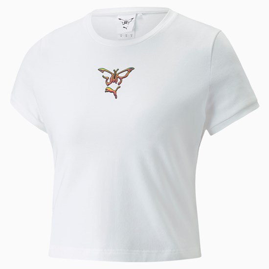 Puma PUMA x DUA LIPA Slim Løbe T-shirt Dame Hvide | 152069XWY