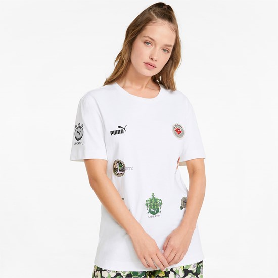 Puma PUMA x LIBERTY Badge Løbe T-shirt Dame Hvide | 914308KAQ