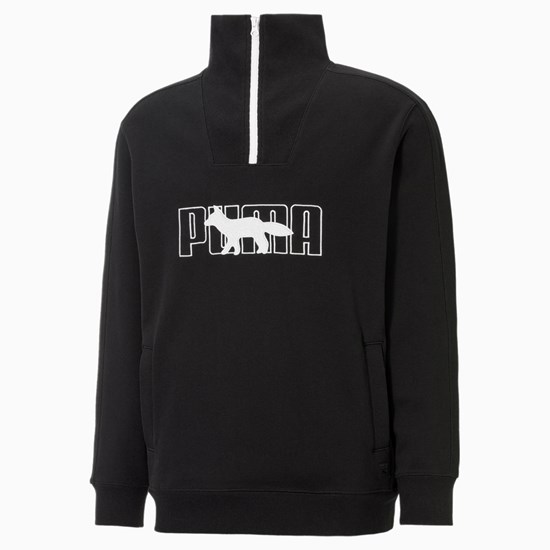 Puma PUMA x MAISON KITSUNE Half-Zip Sweatshirt Dame Sort | ZT3564807