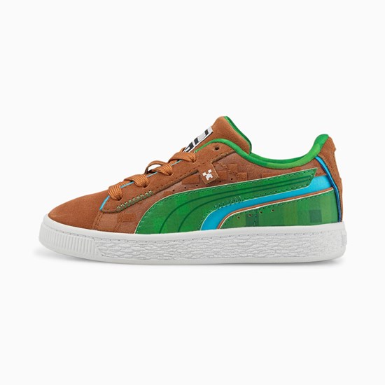 Puma PUMA x MINECRAFT Suede Little Sneakers Pige Brune Grøn | GP8673502