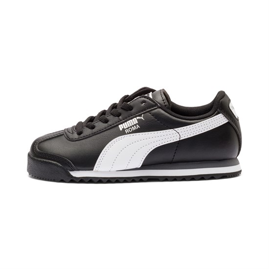 Puma Roma Basic Little Sneakers Drenge Sort Hvide Sølv | 973452LJB