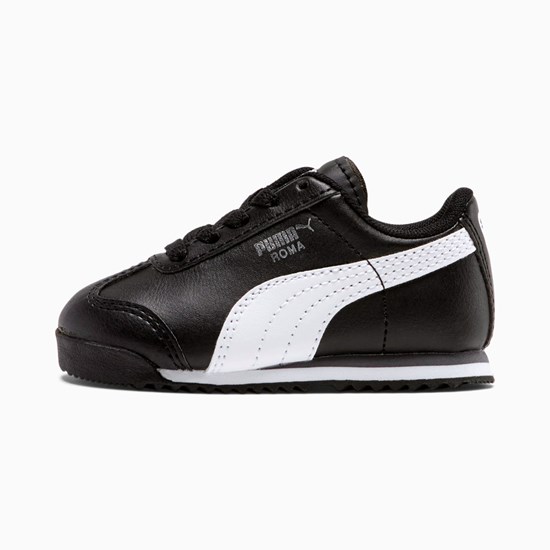 Puma Roma Basic Toddler Sneakers Drenge Sort Hvide Sølv | 187640OYU