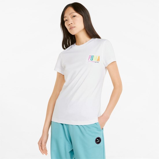 Puma Sportswear by PUMA Graphic Løbe T-shirt Dame Hvide | 749503IXC