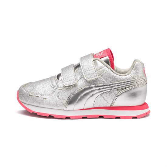 Puma Vista Glitz Little Sneakers Pige Sølv Koral Hvide | 457198VBE